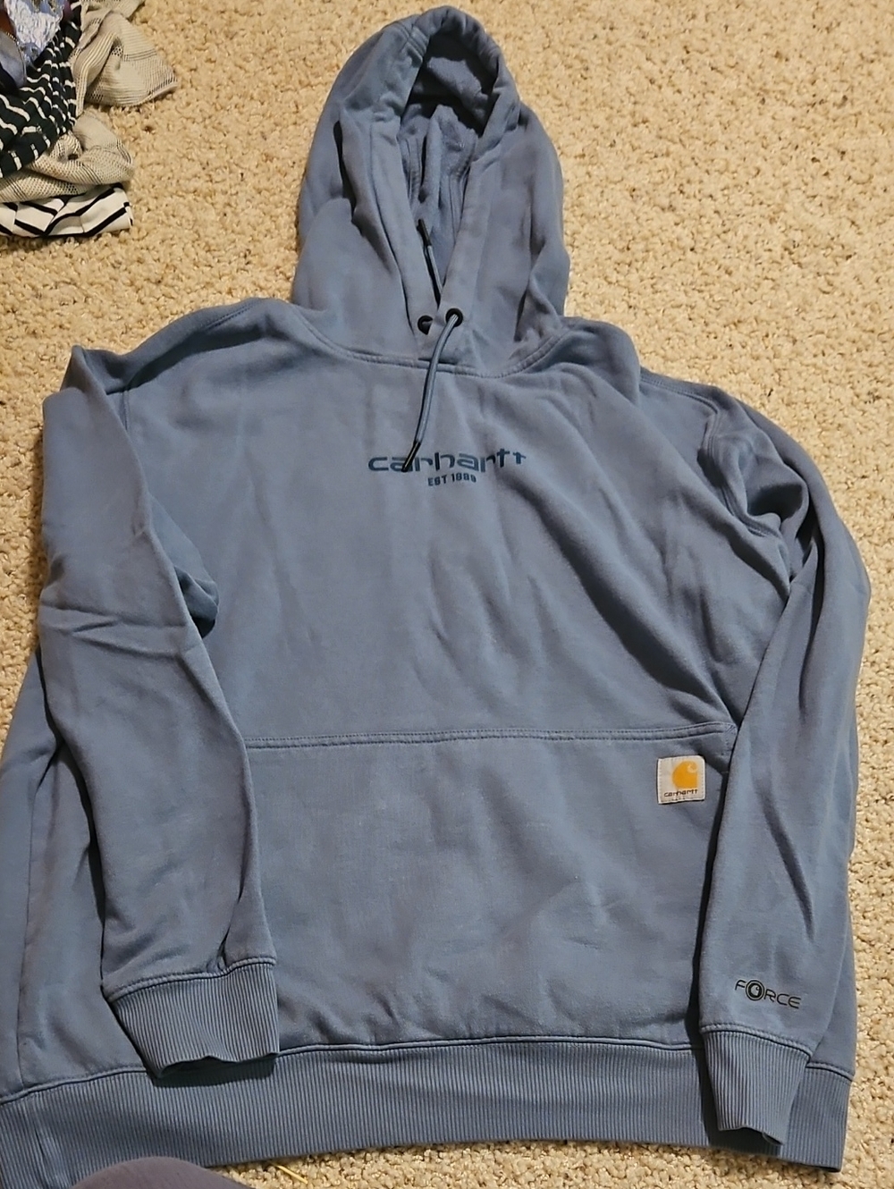 Carhartt Light Blue Pullover Hoodie with Logo Patch